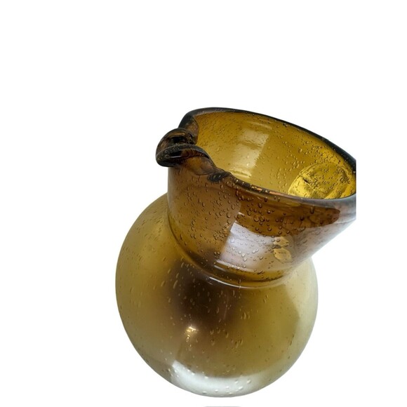 Vintage Amber Bubble Art Glass Pitcher Hand Blown Mid-Century Modern - Picture 6 of 16